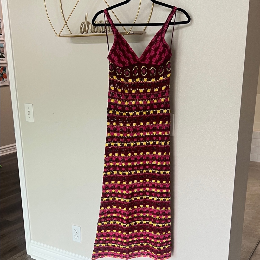 Zara Burgundy and Yellow Patterned Midi Dress / Cover-Up
